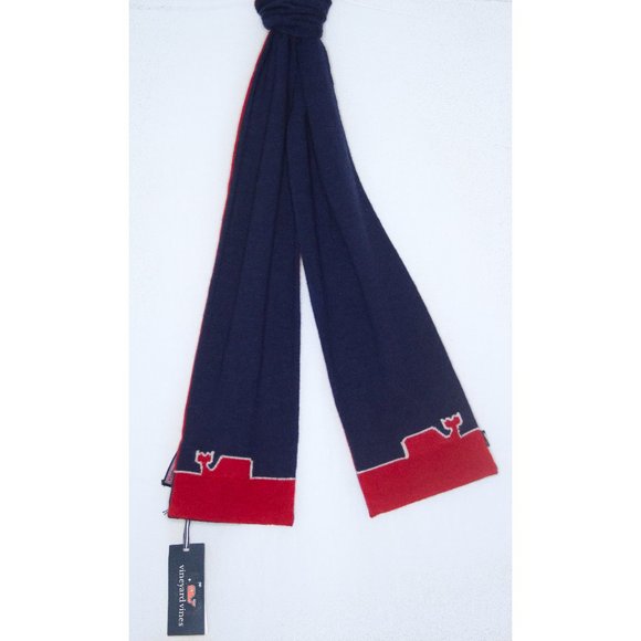 BOYS WHALE LINE RED AND BLUE SCARF - Picture 2 of 6